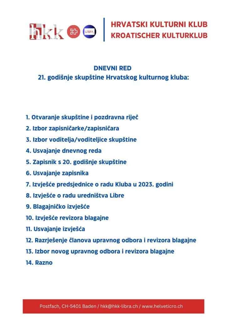 HKK - Poziv na skupstinu i dnevni red / Izvor: HKK