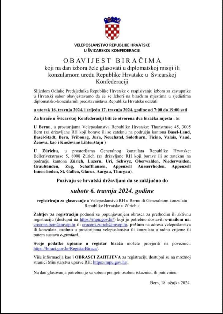 Obavijest biračima / VRH Bern