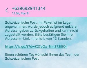 Primjer phishinga putem SMS-a