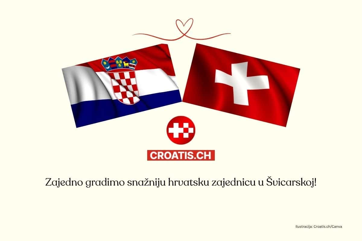 Ilustracija Croatis.ch logotipa s elementima Hrvatske i Švicarske, simbolizira povezivanje hrvatske zajednice
