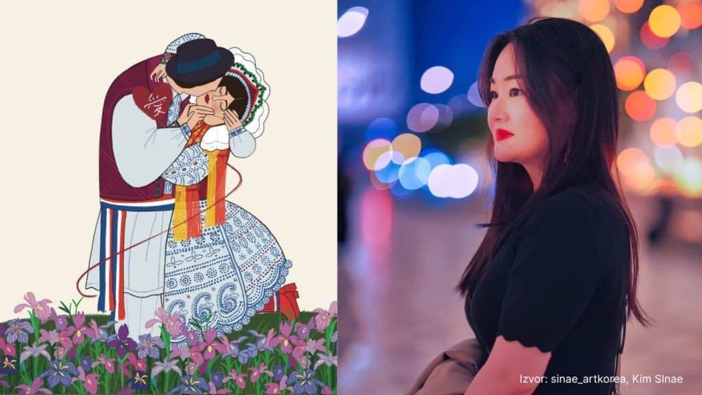 Kim Sinae: Klimtov "Poljubac" s hrvatskom narodnom nošnjom iz Bizovca