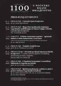 Plakat s rasporedom predavanja izložbe U početku bijaše kraljevstvo u Galeriji Klovićevi dvori, uključujući predavanje o bjelokosnom plenariju 29. siječnja 2026.