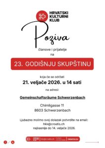 Službeni poziv na 23. godišnju skupštinu Hrvatskog kulturnog kluba u Švicarskoj