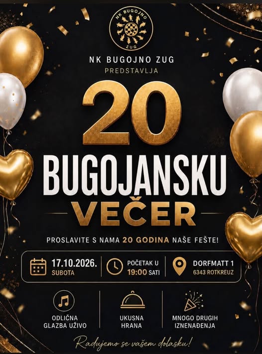 Jubilarna 20. Bugojanska večer u Rotkreuzu: NK Bugojno Zug slavi dva desetljeća tradicije i zajedništva! - Nk Bugojno Zug